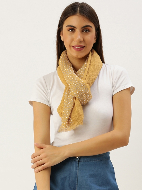 

Ayesha Women Mustard Yellow Solid Scarf with Embellished Border