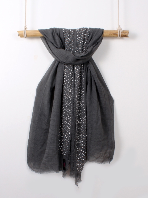 

Ayesha Women Grey Solid Scarf with Embellished Border