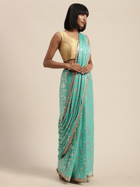 

Saree mall Sea Green & Golden Silk Blend Foil Printed Saree