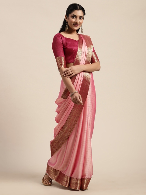 

Saree mall Pink Pure Georgette Solid Leheriya Saree