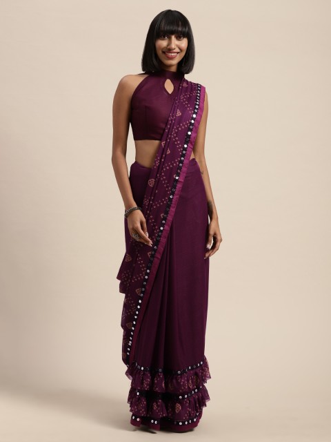 

Saree mall Purple Silk Blend Printed Bandhani Saree