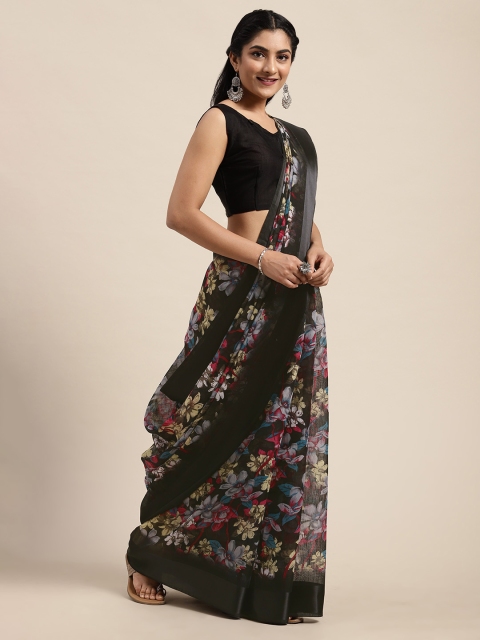 

Saree mall Black & Multicoloured Linen Blend Printed Saree