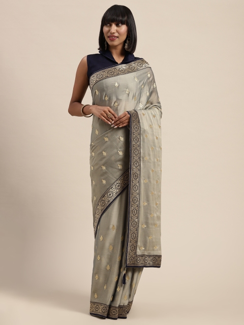 

Saree mall Grey & Gold-Toned Embroidered Muga Saree