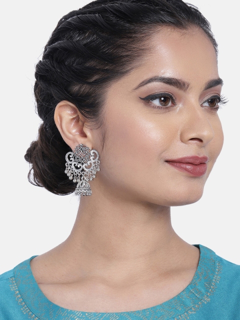

Ayesha Oxidized Silver-Toned Classic Jhumkas
