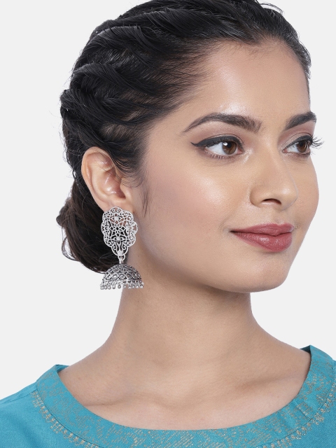 

Ayesha Oxidized Silver-Toned Ethnic Oxidized Jhumka Drop Earrings