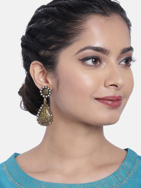 

Ayesha Antique Gold-Toned Oxidised Long Teardrop Earrings