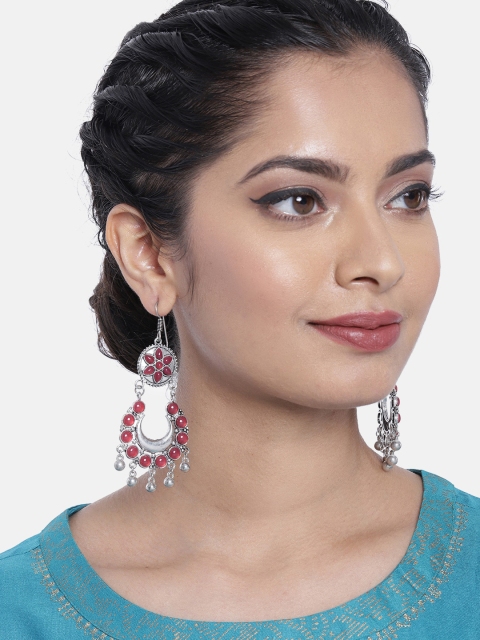 

Ayesha Red Oxidized Silver-Toned Ethnic Oxidized Rhinestone Dangler Earrings