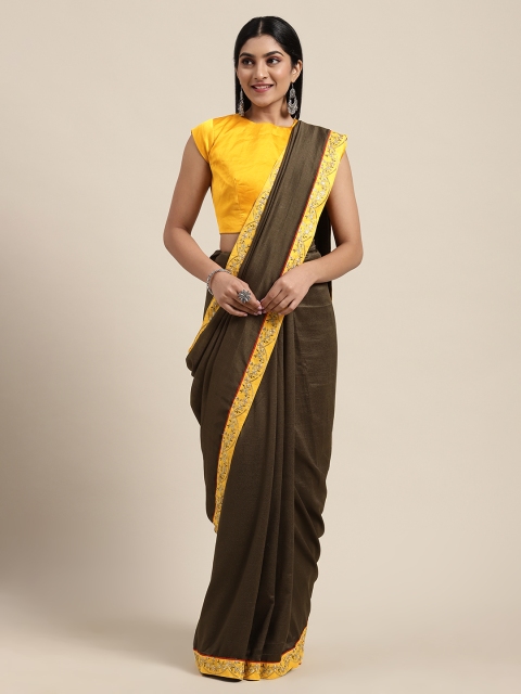 

Shaily Olive Green Solid Silk Blend Saree
