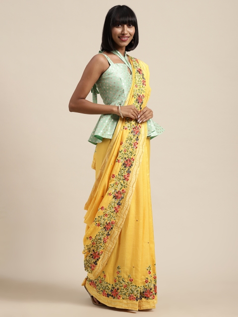 

Shaily Yellow & Multicoloured Embroidered Saree