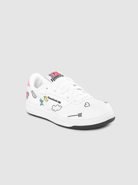 

Reebok Classic Kids White & Black Printed Club C Sneakers