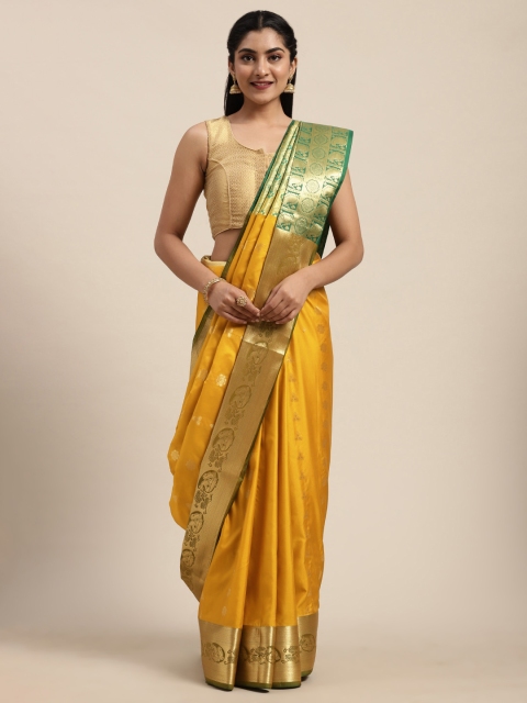 

Mitera Yellow & Green Woven Design Kanjeevaram Saree