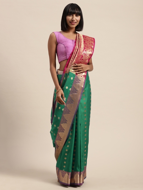 

Mitera Green Art Silk Woven Design Kanjeevaram Saree