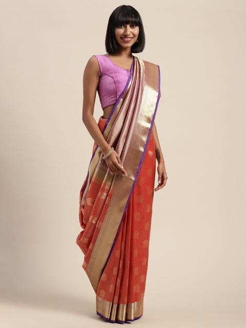 

Mitera Red & Gold-Toned Art Silk Woven Design Kanjeevaram Saree