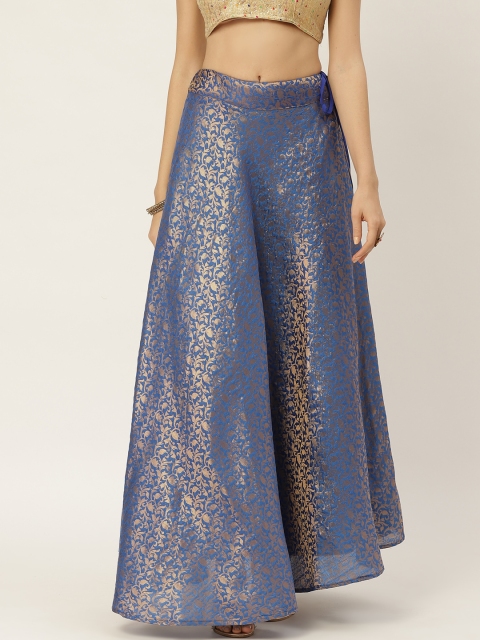 

Studio Shringaar Women Blue & Golden Banaras Brocade Self Design Lehenga Skirt