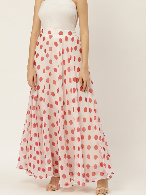 

Studio Shringaar Women White & Red Polka Dot Print Maxi Skirt