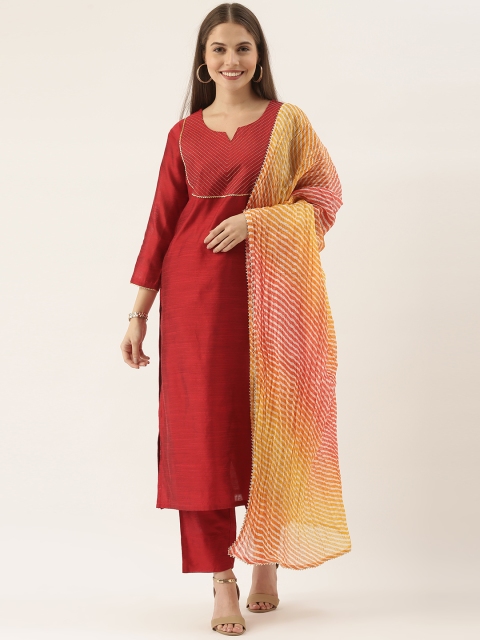 

Varanga Women Red Yoke Design Kurta with Palazzos & With Dupatta