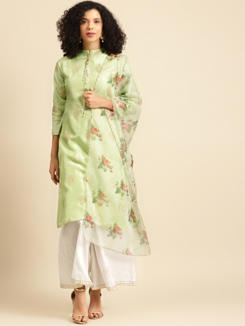 

FASHOR Women Green & Golden Ethnic Motifs Kurta With Dupatta