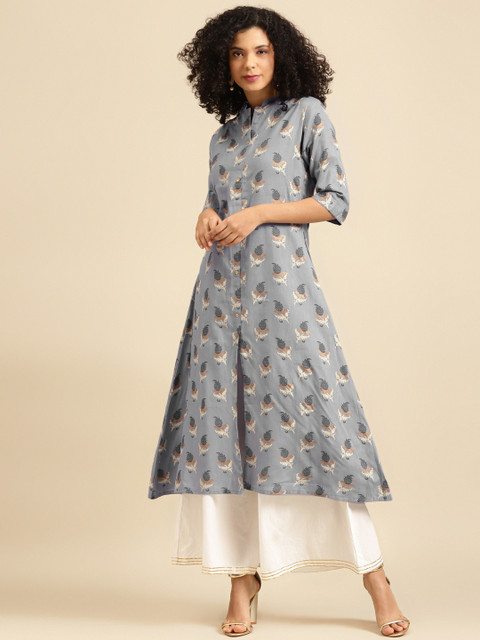 

FASHOR Women Grey Ethnic Motifs Printed A-Line Kurta