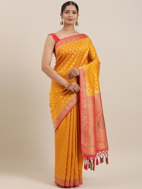 

Soch Mustard & Gold-Toned Woven Design Banarasi Saree