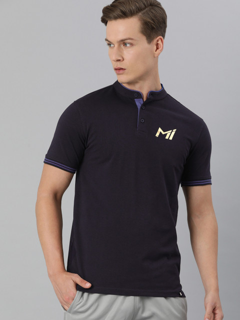 

The Souled Store Men Navy Blue Solid Mumbai Indians Mandarin Collar T-shirt