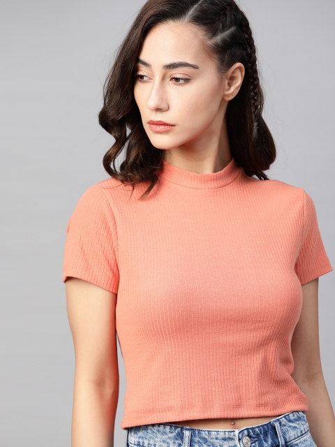 

Roadster Peach-Coloured Regular Crop Top