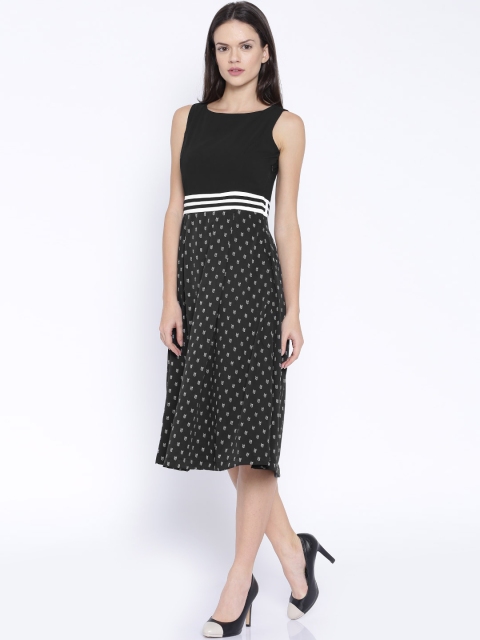

Tokyo Talkies Black Printed Polyester A-line Dress