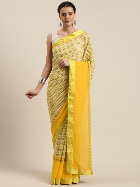 

Mitera Yellow Printed Poly Georgette Saree