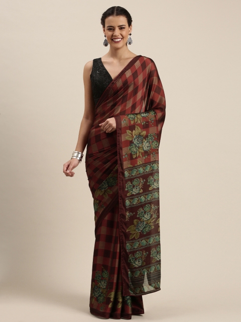 

Mitera Burgundy & Green Poly Chiffon Geometric Printed Saree