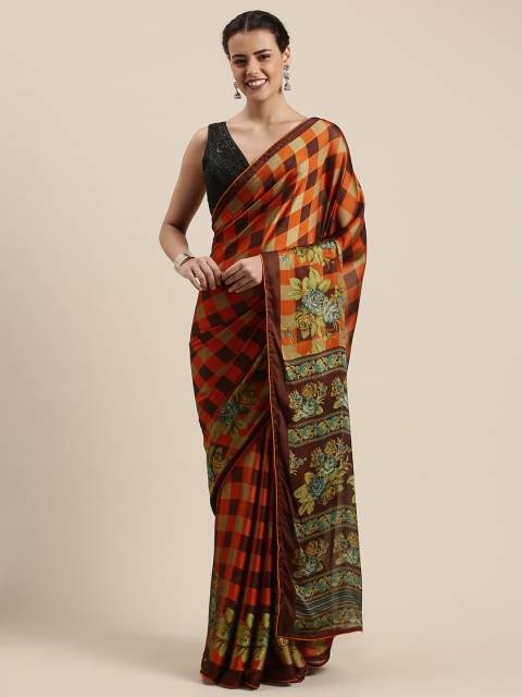 

Mitera Rust & Beige Checked Saree
