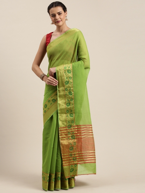 

Mitera Olive Green Silk Cotton Solid Chanderi Saree