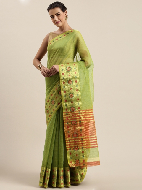 

Mitera Green Cotton Blend Checked Kota Saree