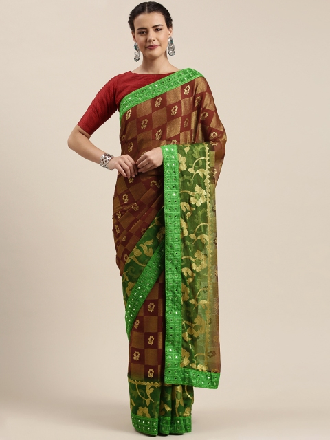 

Mitera Maroon & Golden Brasso Printed Saree with Mirror Work