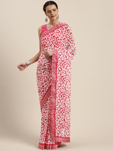 

Mitera Pink & White Poly Georgette Printed Saree