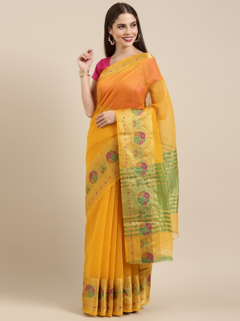 

Mitera Yellow Cotton Blend Solid Kota Saree