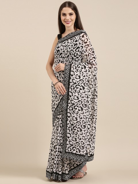 

Mitera White & Black Poly Georgette Printed Saree