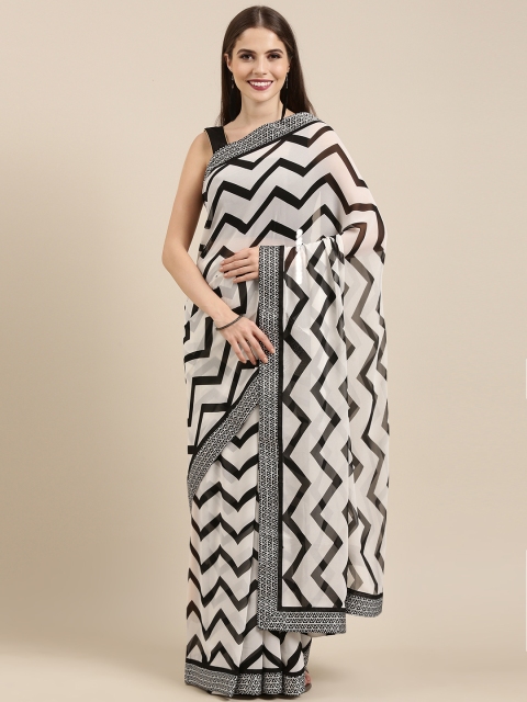 

Mitera White & Black Poly Georgette Printed Saree