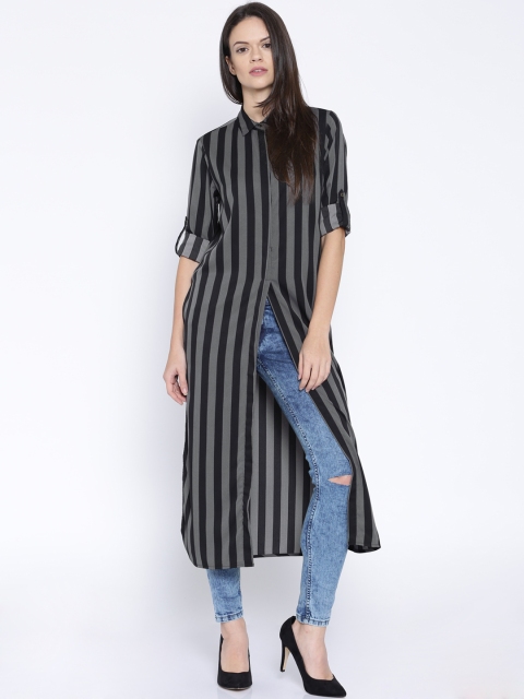 

Tokyo Talkies Black & Grey Striped Polyester Maxi Top