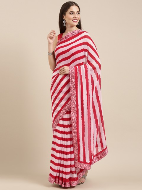

Mitera Red & White Poly Georgette Striped Saree