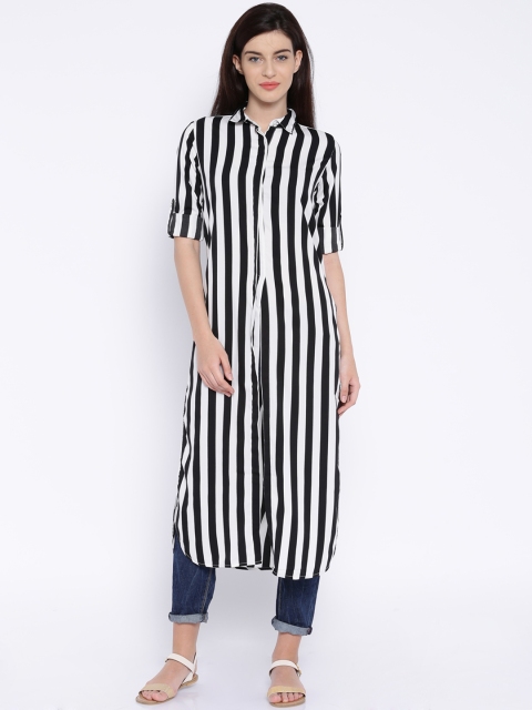 

Tokyo Talkies Black & White Striped Polyester Maxi Top