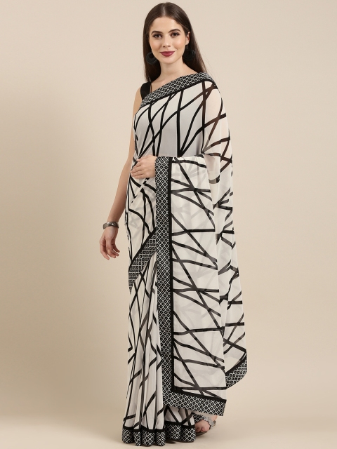 

Mitera White & Black Poly Georgette Printed Saree