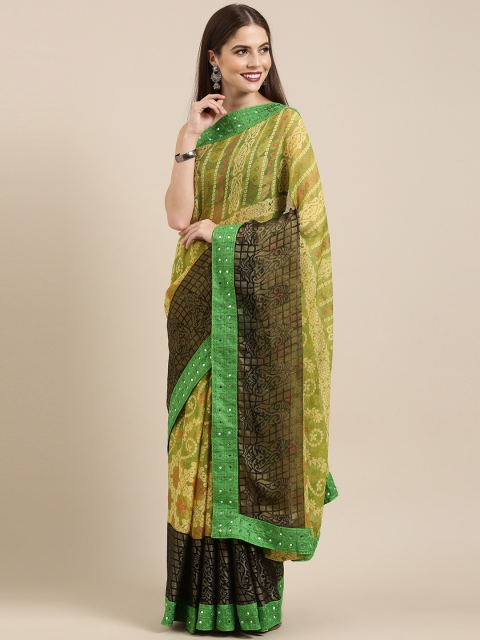 

Mitera Lime Green Brasso Printed Bandhani Saree