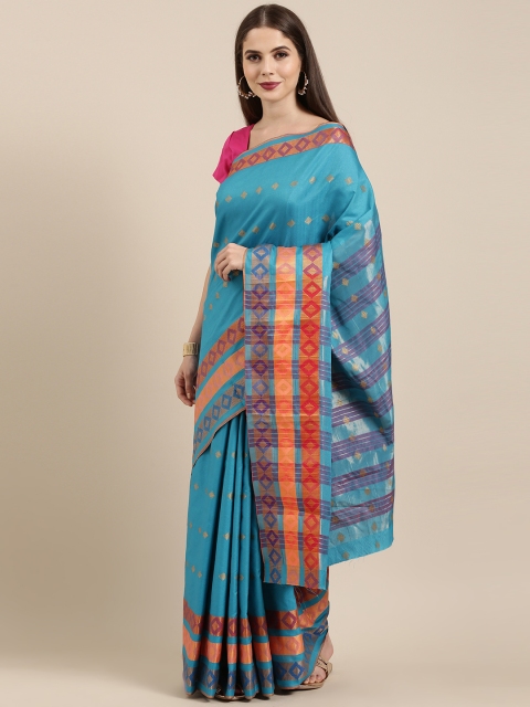 

Mitera Blue Silk Cotton Solid Chanderi Saree