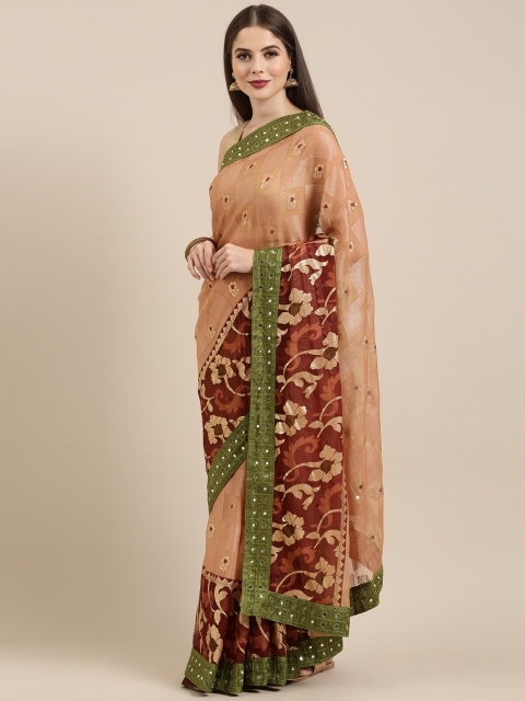 

Mitera Beige Woven Design Brasso Saree