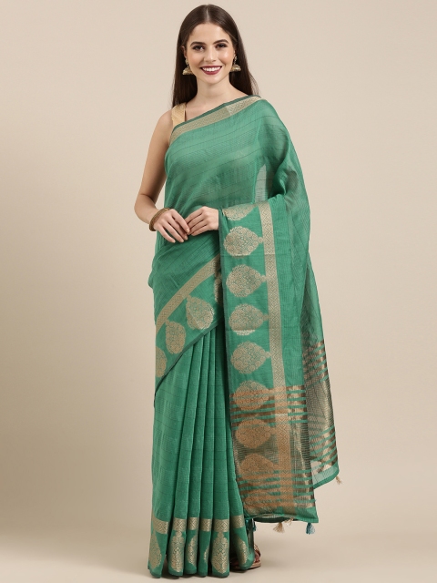 

Mitera Green Silk Cotton Striped Chanderi Saree