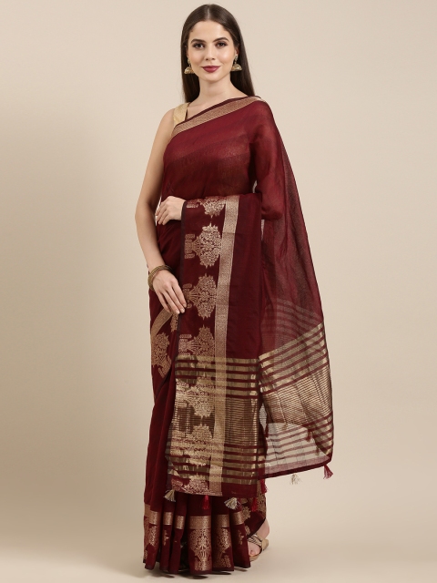 

Mitera Maroon Silk Cotton Solid Chanderi Saree