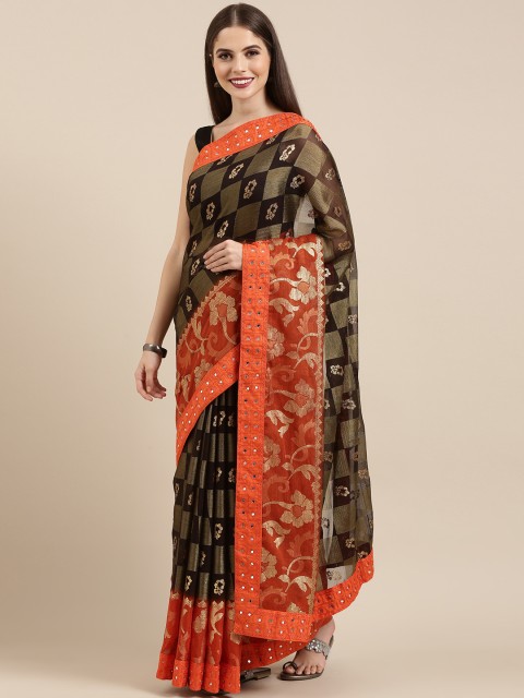 

Mitera Brown & Orange Brasso Printed Saree