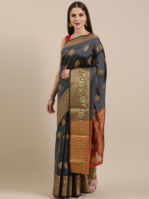

Mitera Grey & Golden Silk Cotton Woven Design Chanderi Saree
