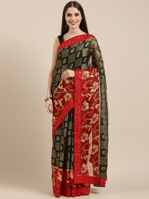 

Mitera Green & Red Brasso Woven Design Saree