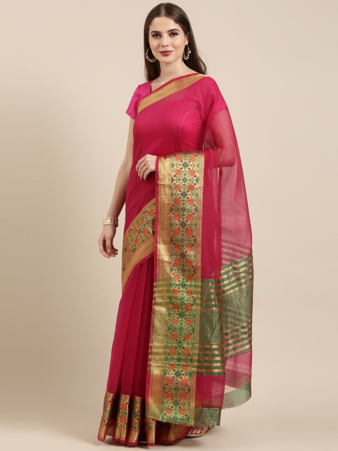 

Mitera Pink Cotton Blend Woven Design Kota Saree