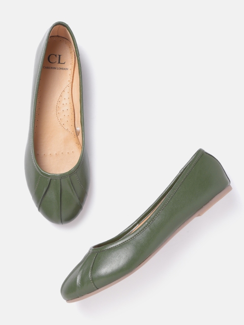 

Carlton London Women Olive Green Solid Ballerinas